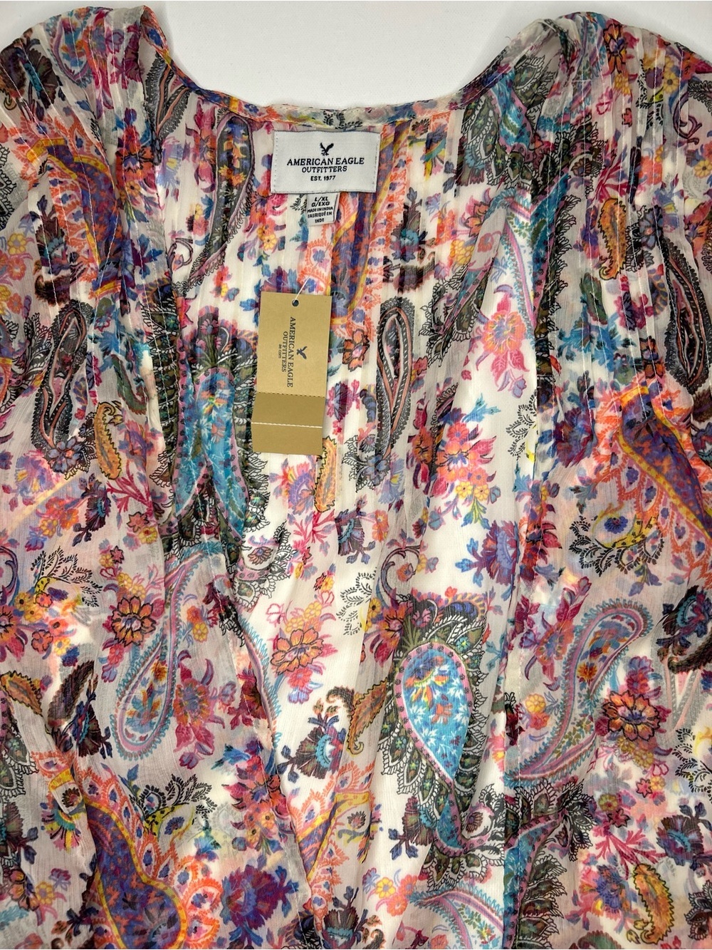 American Eagle Sheer Paisley Floral Ruffle Kimono Cardigan Cover Up L/XL - Picture 4 of 6